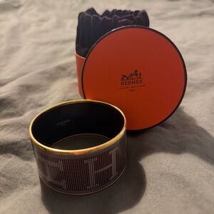 Hermès Black and Gold Bangle with Box